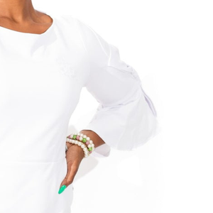 <b>White</b> Bell Sleeve <b>Dress</b> <b>for</b> <b>Women</b> Elegant Flared Cuff <b>Long</b> Sleeve Casual Party Outfit Stylish Feminine Fashion Custom Design - Product Image 5