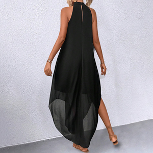 Nuevo Estilo Vestido Largo Casual de Verano con Cuello Halter, Espalda Descubierta, Cordones, Dobladillo Curvo, Talla Extra Grande, de Poliéster - Product Image 3