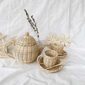 Jouets de cuisine, tasses et théières, ensembles cadeaux pour enfants, théière en bois de rotin avec ensemble de tasses - Product Image 6
