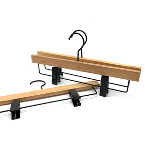 Natural <b>wood</b> Black Stainless steel clip hangers High Quality Modern minimalist wardrobe hangers Custom wooden hangers with logo - Product Image 1