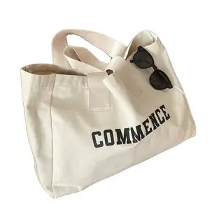 Wholesale recyclable large capacity reusable fashion shopping customized logo canvas cotton tote bag big size