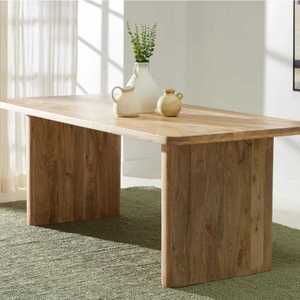 Juego de Mesa de Comedor de Madera Maciza Estilo Japandi, Rectangular, con Base de Bloque, Estilo Nórdico Minimalista Contemporáneo, Sillas de Comedor - Product Image 4