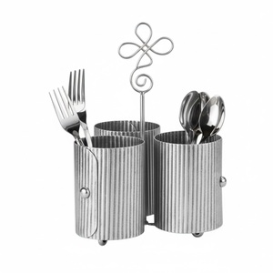Vintage Embossed Metal Cutlery Holder Wagon <b>Cart</b> 3-Compartment Silverware Caddy For Wedding Table And Restaurant Decoration - Product Image 3