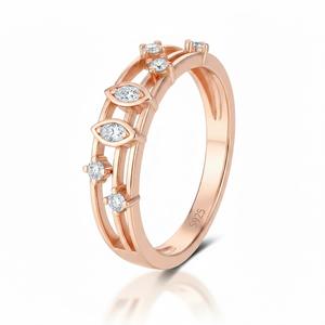 Bague de Fiançailles Tendance pour Femme en Argent Sterling S925, Trois Rangs, Sertie de Moissanite Taille Marquise et Taille Brillant, Monture Bezel - Product Image 5