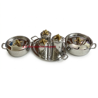 Ensemble de vaisselle décorative moderne finition argentée en acier inoxydable : casseroles, boîtes de rangement et plateaux de service pour mariage et décoration intérieure