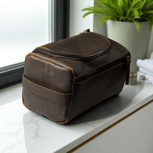 Genuine Leather Toiletry Bag <b>Mens</b> Dopp Kit Travel Wash Bag Shaving Kit <b>Pouch</b> Waterproof Interior Custom Logo TYG-0208 - Product Image 3