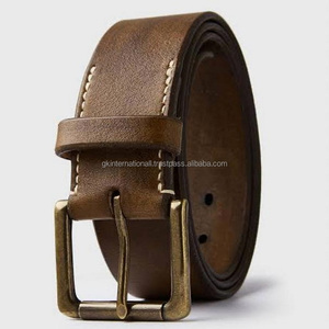 Cinturón informal de cuero de moda para hombre con acabado tradicional, hilo encerado cosido a mano, cinturón vaquero de grano completo Premium para hombre - Product Image 1