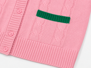 Fabricant OEM ODM personnalisé, cardigan à col en V en tricot rose pour femmes Alpha Sorority, pull brodé - Product Image 2