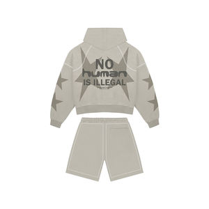 Ensemble sweat à capuche zippé et short personnalisé pour homme, logo imprimé sur mesure, survêtement streetwear oversize 2 pièces - Product Image 6