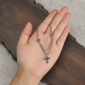 925 Sterling <b>Silver</b> Layered Pendant Goth Cross Pendant Punk Chain <b>Choker</b> For Women - Product Image 2