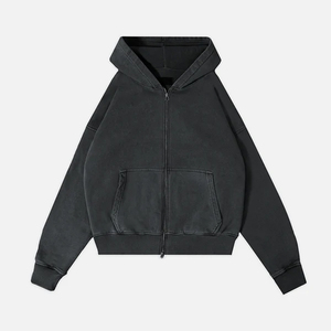 Sweat-shirt à capuche surdimensionné pour homme, fermeture éclair, couleur unie, en molleton de coton, décontracté, pour l'automne - Product Image 1