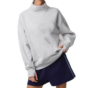 Custom Logo Front 100% Cotton Fleece <b>Mock</b> Neck <b>Turtleneck</b> Sweatshirt Breathable Casual Winter Embroidered Design Pullover - Product Image 1