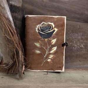 Agenda B5 en cuir rose vintage élégant, 100 feuilles, carnet floral, croissance spirituelle, épanouissement mystique, rose dorée et noire - Product Image 5