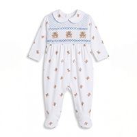 Barboteuse Smockée Violette pour Bébé Fille en Coton Premium à Manches Longues avec Pieds Intégrés, Conception Personnalisée Faite Main