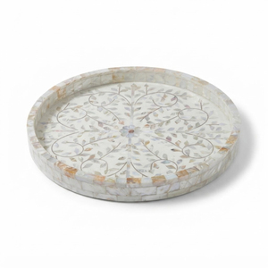 Unique Round Mother of <b>Pearl</b> Inlay Tray Handmade Blue <b>Lotus</b> Floral Serving Tray Decorative MOP Tray for Hotel Home Decor - Product Image 2