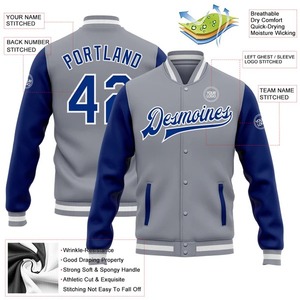 Gray Royal <b>White</b> Custom Varsity <b>Jacket</b> Full Snap Two Tone Letterman <b>Jacket</b> Bomber <b>Jacket</b> For <b>Men</b> Casual Baseball Team <b>Jacket</b> - Product Image 2