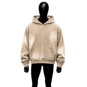LUXURY BEIGE <b>PULLOVER</b> STREETWEAR OVERSIZED HOODIE Solid Pattern Cotton French Terry Casual Winter Embroidered Breathable - Product Image 1