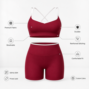 Conjunto de Yoga Personalizado para Mujer, Shorts de Cintura Alta y Sujetador Deportivo Cruzado, Dos Piezas, Ropa Deportiva, Marca Privada, OEM, Venta al Por Mayor - Product Image 3