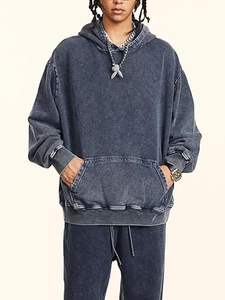 เสื้อฮู้ดผู้ชายแบบกำหนดเอง OEM ผ้าฟลีซ มีกระเป๋า ดีไซน์ย้อมสีแบบแอซิดวอช สไตล์เรโทร สตรีทแฟชั่น เสื้อกันหนาว - Product Image 2