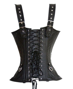 Women Vegan/Genuine Leather Spikes and <b>Hooks</b> Overbust Corset Color Golden Made in Pakistan - Product Image 2