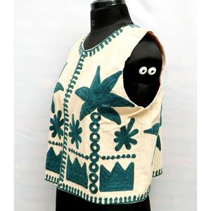 Chaleco de pana de algodón para mujer, sin mangas, verde con estampado floral, estilo casual, transpirable, ecológico, cuello en V, tejido abierto con botones - Product Image 5