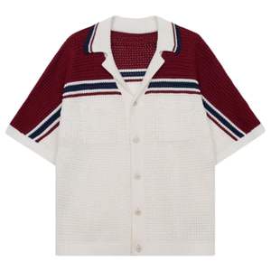 T-shirt en tricot à rayures colorées pour homme, manches courtes, boutonné, décontracté, été, tricotage OEM, vente en gros - Product Image 1