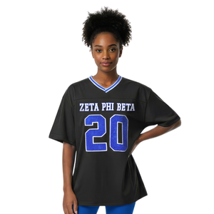 เสื้อยืดโอเวอร์ไซส์ลายฟุตบอล Zeta Phi Beta สีดำสำหรับผู้หญิง พร้อมตัวอักษรกรีก ZPB ผ้าเชนิลล์ ทรงลำลอง เสื้อผ้าสำหรับชมรม - Product Image 3
