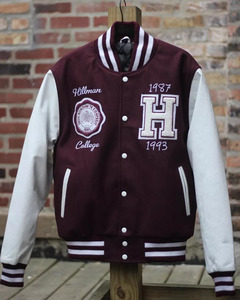 Letterman Hillman College Maroon and <b>White</b> Varsity <b>jacket</b> Lettermen <b>Jacket</b> Black Pride Vintage Bomber Varsity <b>Jacket</b> - Product Image 6
