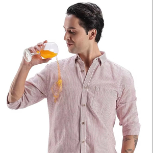Chemise en lin rayée décontractée pour homme, résistante à l'eau, anti-taches, anti-odeurs, lin du Kansas, col boutonné dissimulé - Product Image 1