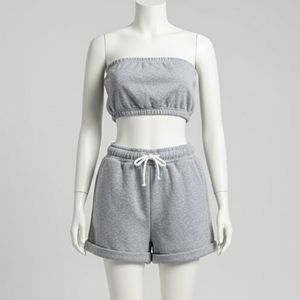 ชุดเซ็ตเสื้อครอปสายเดี่ยวผ้าฝ้ายและกางเกงขาสั้นสำหรับผู้หญิงรุ่นใหม่ คุณภาพสูง ชุดลำลองสองชิ้น - Product Image 4