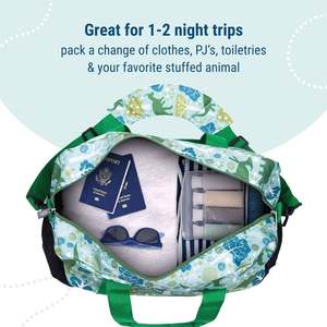 Splendid Apparel Waterproof <b>Dinosaur</b> Print Polyester Duffel <b>Bag</b> with Green Handles and Zipper Closure for Travel & Sports Use - Product Image 3