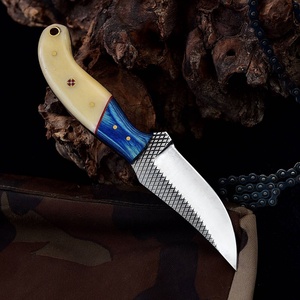 Handmade Custom Cowboy Skinner <b>Knife</b> with Blue Pakka Wood <b>Bone</b> <b>Handle</b> Razor Sharp Leather Sheath Industrial Gift <b>Knife</b> - Product Image 4