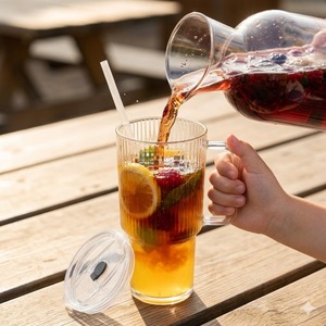 Gobelet en verre moderne avec couvercle et paille, isolé, sans BPA, compatible lave-vaisselle, pour les voyages, design à paroi épaisse transparente, unisexe - Product Image 5