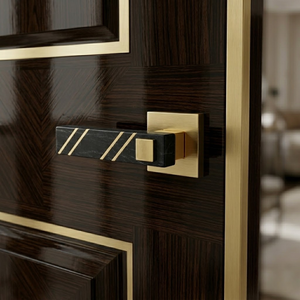 High End Brass Mortise Door <b>Handle</b> Hardware with Natural Marble Inlay | Durable PVD Gold Graphite Black and Rose Gold Finish - Product Image 2