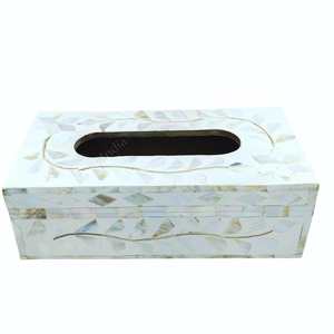 Caja de pañuelos cuadrada de calidad antigua hecha a mano con incrustaciones de hueso para decoración del hogar - Product Image 3