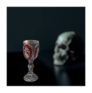 แก้วดื่มน้ำตรวจสอบ100% แก้วกระจกสองชั้นสแตนเลสบริสุทธิ์แก้วไวน์เรซินมังกรหมาป่าสำหรับบ้านโรงแรมและร้านอาหาร - Product Image 4