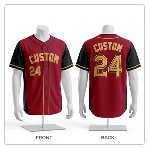 Camiseta de Béisbol Personalizada para Hombre, Roja, Negra y Dorada, con 24 Botones, Manga Corta, Transpirable, de Poliéster, Corte Regular - Product Image 1