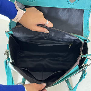 Premium Real Hair On Cowhide Genuine <b>Leather</b> Turquoise Concho Designer Totebag Women Shoulder & Crossbody Handbag For Daily Use - Product Image 6