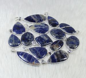 Pendentif en pierre précieuse naturelle Lapis Lazuli / Sodalite, plaqué argent sterling 925, ovale en forme de goutte, fait main, breloques de bijoux, vente en gros - Product Image 6