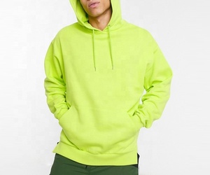 Sweat à capuche vert citron Fluorescent pour homme, sweat-shirt oversize personnalisé, marque privée, sweat à capuche coupé et cousu - Product Image 4