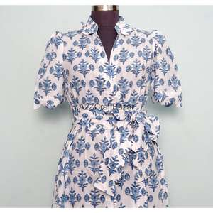 Vestido Midi de Algodón Tejido con Estampado Floral Moderno y Elegante para Mujer, Cuello en V, Manga Corta, Transpirable, Suave al Tacto, con Bolsillos, para Oficina - Product Image 3