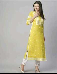 Kurtis brodés bleu ciel pour femmes, robe indienne pakistanaise, col en V, manches longues, coupe régulière, coton, pour tous les jours et occasions décontractées - Product Image 2