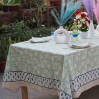 Nappe rectangulaire en coton à motif floral pour usage extérieur, housse de table de mariage, nappe en coton imprimée au bloc indien style ferme