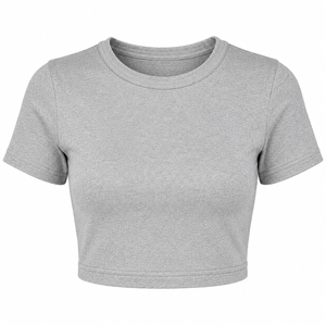 เสื้อครอปท็อปแฟชั่นผู้หญิง น้ำหนักเบา สวมใส่สบาย ผลิตตามแบบ OEM ผ้าฝ้าย 100% ระบายอากาศได้ดี เป็นมิตรกับสิ่งแวดล้อม คอกลม ทรงหลวม ผ้าแคนวาส - Product Image 1