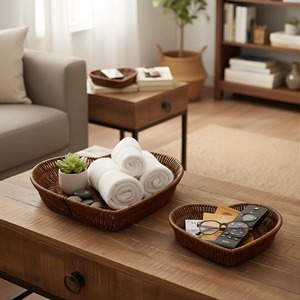 Plateau de service en rotin à motif cœur, parfait pour les hôtels, les resorts, l'usage domestique et la présentation des repas matinaux, fabriqué à la main en Inde - Product Image 2