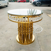 Table de cocktail ronde en acier inoxydable doré de luxe avec cristaux, table de bar pour mariage, hôtel, banquet, événement, fête, décoration