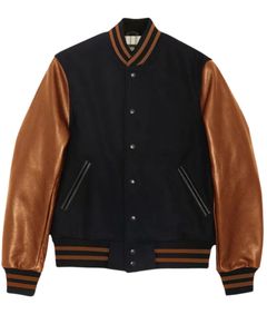 Chaqueta Varsity Personalizada al por Mayor para Hombre, Estilo Vintage, Cuerpo de Lana, Mangas de Cuero Genuino, Chaqueta Bomber Gruesa y Cálida WVJ-0048 - Product Image 1