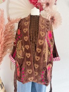 Brown Floral Embroidery Velvet Kimono <b>Cardigan</b> Long Sleeve Loose Fit Wrap Tie Midi Length Autumn Casual Wear Beautiful Elegant - Product Image 4