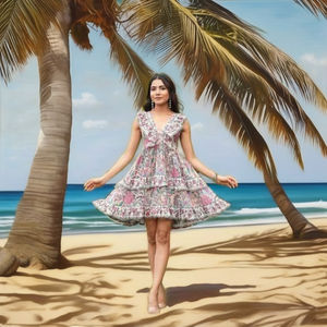 Indian handmade cotton short dress personalized bride <b>wedding</b> <b>gift</b> summer wear floral print <b>gift</b> for her girl birthday <b>gift</b> dres - Product Image 1