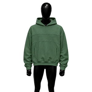 เสื้อฮู้ดดี้สีเขียวขนาดใหญ่พิเศษสำหรับผู้ชาย ผ้าฝ้ายเฟรนช์เทอร์รี่ สวมใส่สบาย ทรงปกติ สไตล์ฤดูใบไม้ร่วง ผ้าฝ้ายพรีเมียม - Product Image 1